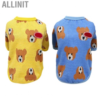 Allinit Dog Knitted Clothes  Pet Open Front Sweater Warm Cute Bear Print Button Closure Short Sleeve for Outdoor