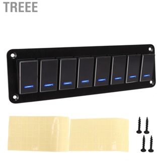 Treee 8 Gang Rocker Switch Panel 12‑24V Aluminum Alloy 3 Pin Blue  Toggle On Off Light Control forCar RV Motorcycle Bus Trailer UTV