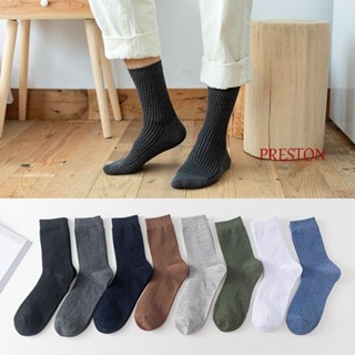 PRESTON High Quality Mens Socks Simple Men Dress Socks Crew socks Basic 4 Seasons Mid-tube Solid Color Business Knitting Rib Cotton Socks/Multicolor