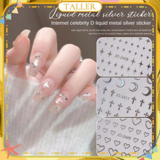 ✧ Ready Stcok Nail Art Little Star Nail Sticker Pentagram Croxin Moon Metal Silver Bow Butterfly Water Drops Nail Decoration Manciure Tool For Nail Shop Higher