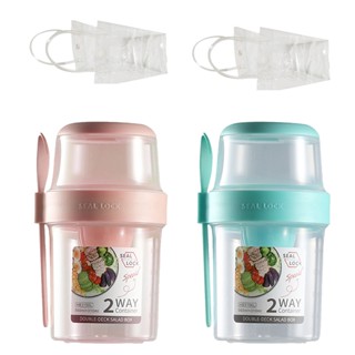 2pcs With Lid Spoon Overnight Oats Container Reusable Plastic Multifunctional Large Capacity Ergonomic Design On The Go