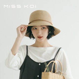 Misskoi [พร้อมส่ง] หมวกฟางกันแดด ประดับโบว์ พับได้ สไตล์เกาหลี ญี่ปุ่น สําหรับเดินทาง ชายหาด