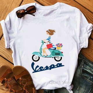 เสื้อยืด พิมพ์ลายกราฟฟิค Audrey Hepburn Vespa Scooter สไตล์วินเทจ แฟชั่นฤดูร้อน สําหรับผู้หญิง