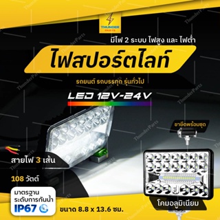 1ชิ้น LED 12V-24V ไฟสปอร์ตไลท์ 108W ไฟสูง ไฟต่ำ ไฟตัดหมอก สีขาว รถยนต์ รถบรรทุก รถมอเตอร์ไซค์ และทั่วไป (Polyray)