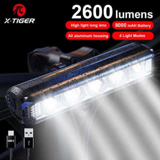 X-tiger ไฟหน้าจักรยาน 2600 ลูเมน 8000mAh กันน้ํา ชาร์จ USB อุปกรณ์เสริม สําหรับจักรยานเสือภูเขา