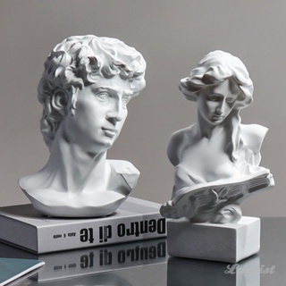 ღ Nordic David ประติมากรรมเรซิ่น White David Head Portraits Greek Mythology Figurine Plaster Head ตกแต่งห้องนั่งเล่น Art Portrait Home Decoration