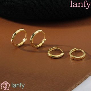 Lanfy ต่างหูห่วง สีทอง 6 มม. 8 มม. 10 มม. 12 มม. เรียบง่าย สําหรับผู้หญิง