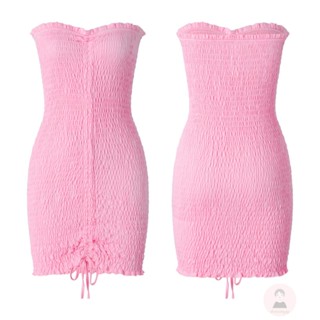Dre- ชุดมินิเดรส แขนกุด เปิดหลัง จับจีบ มีเชือกผูก สําหรับผู้หญิง