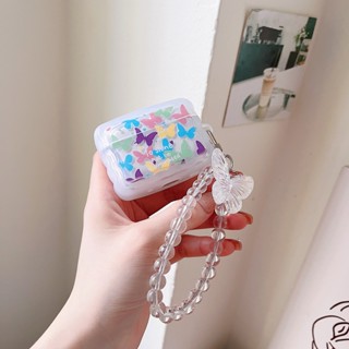 【พร้อมส่ง】เคสหูฟัง Pc นิ่ม แบบใส ลายผีเสื้อ พร้อมพวงกุญแจ สําหรับ Airpods 1 2 3 Pro Pro 2