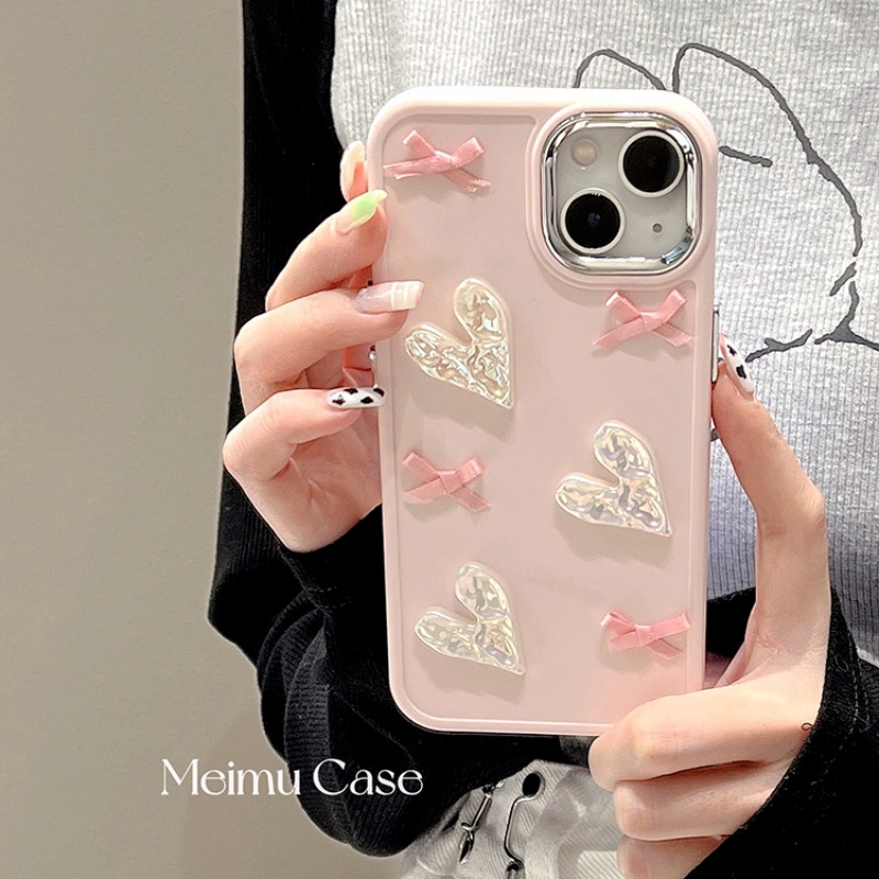 เคสโทรศัพท์มือถือ ประดับโบว์ สีชมพู สําหรับ IPhone 7 7plus 8 8plus Xs XR 11 12 13 14 Pro Plus Promax