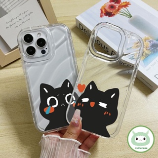 เคสโทรศัพท์มือถือแบบนิ่ม TPU ใส กันกระแทก ลายการ์ตูนแมวน้อยน่ารัก สีดํา สําหรับ Iphone X XS XR XsMax IP 7 8 Plus 11 Pro Max 12 13 14 Pro Max