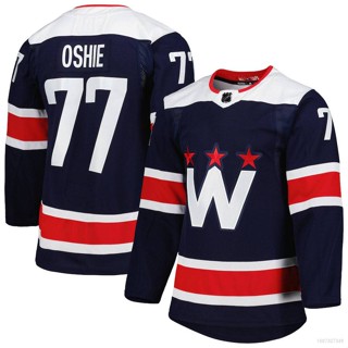 เสื้อกีฬาแขนยาว NHL TJ Oshie Navy Washington Capitals Jersey Hockey พลัสไซซ์