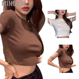 Mingxiu Letter Print T Shirt  Breathable Crewneck Short Crop Top Fade Proof Skin Friendly for Summer