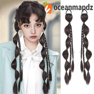 Oceanmapdz วิกผมหางม้าถักเปีย สีน้ําตาล ยาวธรรมชาติ สีดํา ทนความร้อน ไฟเบอร์สังเคราะห์ สําหรับผู้หญิง