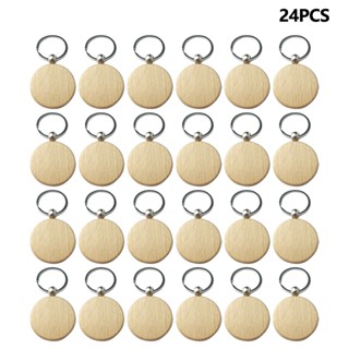 24pcs Gift Lightweight Smooth Small Pendant Hanging Decoration Round Shaped Kid Adult With Keyring Wood Tag Wooden Discs