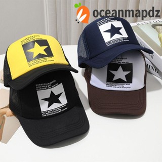 OCEANMAPDZ หมวกเบสบอล พิมพ์ลายตัวอักษร ดาวห้าแฉก สามารถปรับได้ แฟชั่นฤดูร้อน สไตล์เกาหลี สําหรับผู้หญิง