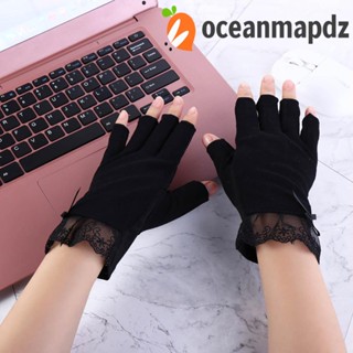 OCEANMAPDZ ถุงมือลูกไม้ ระบายอากาศ ป้องกันรังสียูวี ประดับโบว์ แฟชั่นสําหรับผู้หญิง