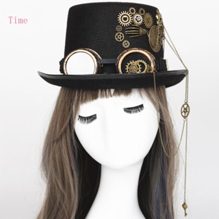 Time Steampunk หมวกแจ๊ส สไตล์โกธิค ฮาโลวีน สําหรับผู้ชาย