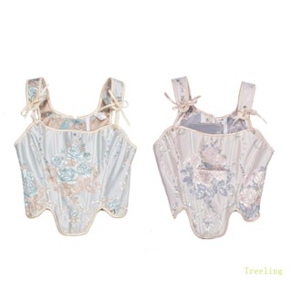 Treeling ชุดคอร์เซ็ท ปักลาย รัดหน้าอก ผูกเชือก ทรงสลิม สําหรับผู้หญิง