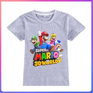 เสื้อยืดแขนสั้นลําลอง พิมพ์ลายการ์ตูน Super Mario แฟชั่นฤดูร้อน สําหรับเด็กผู้ชาย และเด็กผู้หญิง