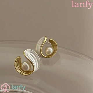 LANFY ต่างหูสตั๊ด ทรงเรขาคณิต หรูหรา เครื่องประดับ สไตล์เกาหลี ของขวัญ