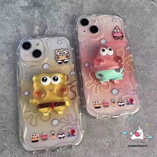 เคสโทรศัพท์มือถือแบบนิ่ม ลายการ์ตูนสพันจ์บ็อบ แพทริก สตาร์ 3D พร้อมขาตั้ง และตุ๊กตา สําหรับ iPhone 7 6 XR 6s 8 Plus 11 14 13 12 11 Pro Max X XS Max SE