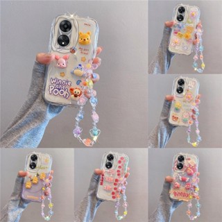 3D ถือลูกปัดเชือก การ์ตูน คดี For Vivo Y78 Y76 Y75 Y72 Y36 Y35 T1 5G S1 เคสมือถือ Carrying hand rope beads Good Luck Lovely Day Smile Winnie The Pooh Duck Rabbit Kirby Soft TPU Case