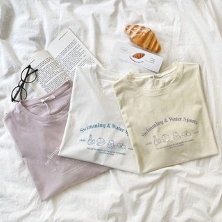 พร้อมส่ง🔥เสื้อยืด🍀พิมพ์ลายการ์ตูนเค้กน่ารัก เสื้อยืดผู้หญิง แขนสั้น ทรงหลวม ท่อนบนบางหวาน