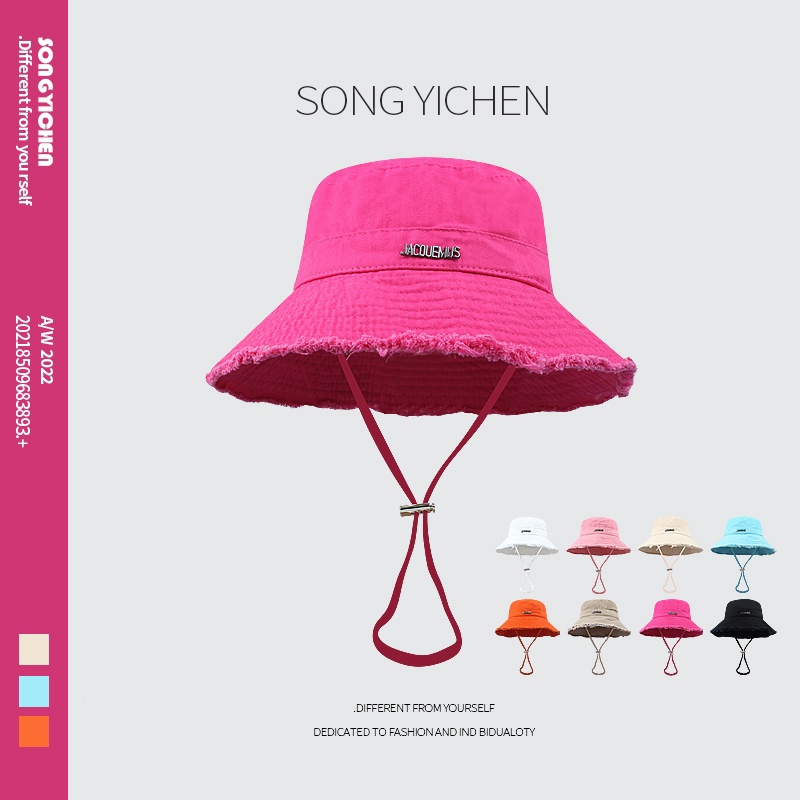 Hyuna Same Style JACQUEMUS Summer Washed Bucket Hat Big Wings Vacation Skin Edge Sling Sunscreen Female Sun