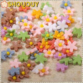 SHOUOUY จี้ดอกไม้เรซิ่น พลาสติก 5 กลีบ คละสี สําหรับตกแต่งเล็บ DIY