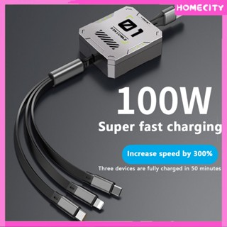 [พร้อม] 6a Super Fast Charging Telescopic 3-in-1 Data Cable One Pull Three Fast Charging Machine A Wind Charging Wire