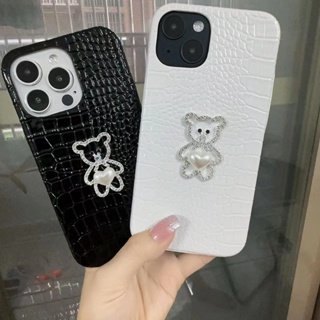 เคส iPhone 13 promax เคสโทรศัพท์มือถือ ลายหนังจระเข้ หัวใจ หมี โลหะ สําหรับ iPhone 14 pro  13  11  7 8 Plus  12 promax  xs max