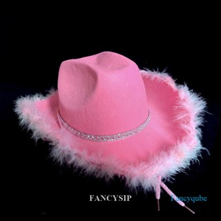 Fancysip หมวกคาวบอย มงกุฎ ขนนก สีชมพู แฟชั่น สําหรับเด็กผู้หญิง