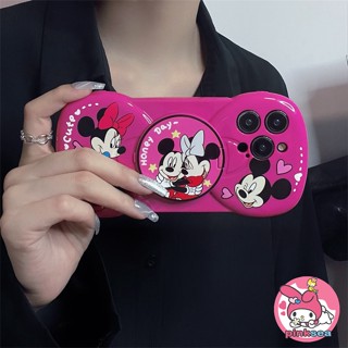 เคสโทรศัพท์มือถือ ซิลิโคน TPU กันกระแทก ลายมิกกี้ มินนี่เมาส์ พร้อมตัวยึดกระจก สําหรับ iPhone 14 13 12 11 Pro Max