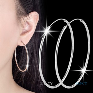 Fancy ต่างหูห่วงสวย ผู้หญิง ชุบเงิน เครื่องประดับ ไพลิน สีขาวจําลอง