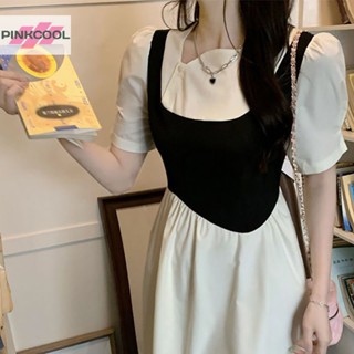 Pinkcool ปลอม สองชิ้น ชุดลําลอง ฤดูร้อน ผู้หญิง คอกลม สง่างาม Midi ชุดขายดี