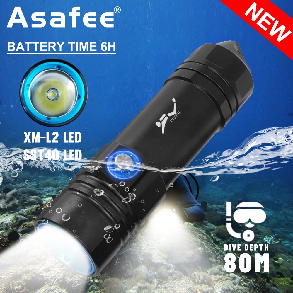 Asafee1500lm AF12D ไฟฉายดําน้ํา สว่างมาก L2 SST40 LED 80M ใช้แบตเตอรี่ 26650 18650 IPX8 กันน้ํา ZYTC
