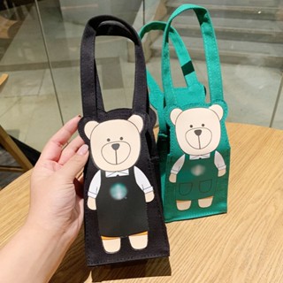 กระเป๋าผ้าแคนวาส ทรงโท้ท ลายหมี Starbucks สําหรับใส่ขวดน้ํา เครื่องดื่ม