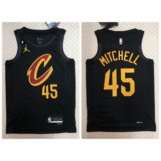 เสื้อกีฬาบาสเก็ตบอล ลายทีม Cleveland Cavaliers Donovan Mitchell สีดํา สําหรับผู้ชาย 2022 23