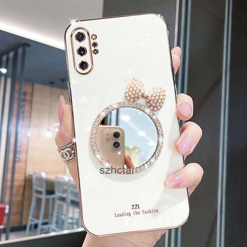 เคส Samsung note 10 plus note 10 หรูหรา มุก โบว์ กระจกแต่งหน้า ชุบ ซิลิโคน เคสโทรศัพท์ นิ่ม Samsung note 10 plus note 10