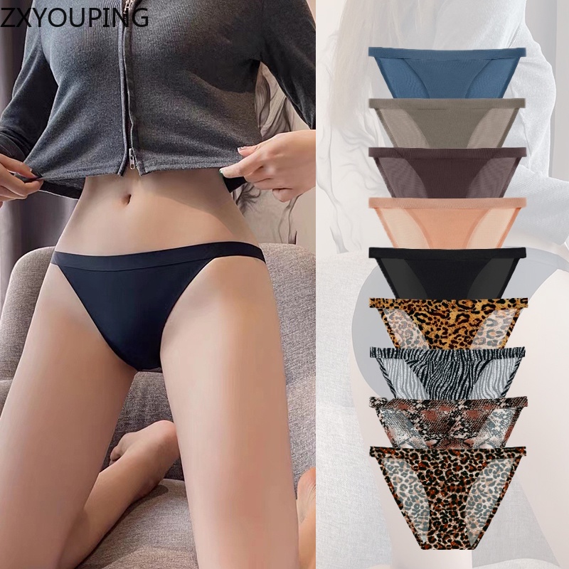 กางเกงชั้นใน ผ้าเรยอน เอวต่ํา พิมพ์ลายเสือดาว ไร้รอยต่อ สําหรับผู้หญิง M-XL