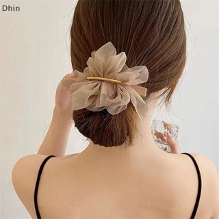 [Dhin] Super fairy temperament flower chiffon hairpin female back head spring clip summer feeling hair card ponytail clip headdress COD