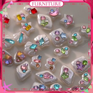 ♕ 5pcs Nail Art Baroque Pearl With Love Diamond Jewelry Super Flash Alien Star Shell Irregular Spring Summer Nail Accessories Manicure Tool For Nail Shop FURNITURE