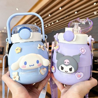 Sanrio Kuromi Water Cup 316 Childrens Thermos Cup Female Big Belly Kettle Outdoor Portable Double Drinking Straw Bottle ราคาช็อก