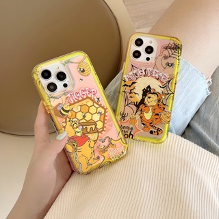 เคสโทรศัพท์มือถือ พิมพ์ลายการ์ตูนหมีพูห์ แวววาว สองชั้น สําหรับ iPhone 14 Pro Max 13 Pro Max 12 2 in 1