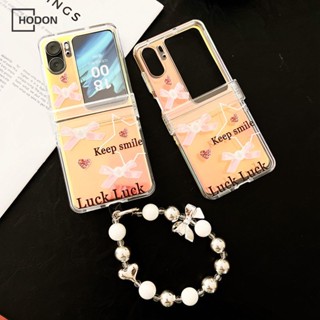 เคสโทรศัพท์มือถือ ฝาพับ ประดับโบว์น่ารัก พร้อมช่องใส่บัตรเลเซอร์ หลากสี สําหรับ OPPO Find N2 Flip 5G FindN2Flip