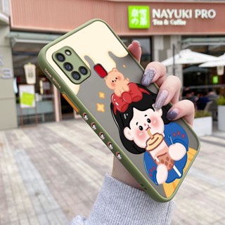 เคสโทรศัพท์มือถือแบบแข็ง ใส บาง กันกระแทก ลายการ์ตูนเด็กผู้หญิงชานม สําหรับ Samsung galaxy A21s