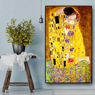 โปสเตอร์ภาพวาดสีน้ํามันบนผ้าใบ รูปศิลปิน Gustav Klimt Kiss สไตล์โมเดิร์น สําหรับตกแต่งผนัง 0711