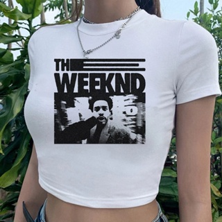 เสื้อยืดครอปท็อป ลาย the Weeknd 90s สไตล์ฮาราจูกุ สําหรับผู้หญิง