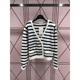 P7TV CEL Beaute 2023 spring and summer new striped V-neck double-breasted knitted cardigan Womens Classic fashion all-match simple knitwear women